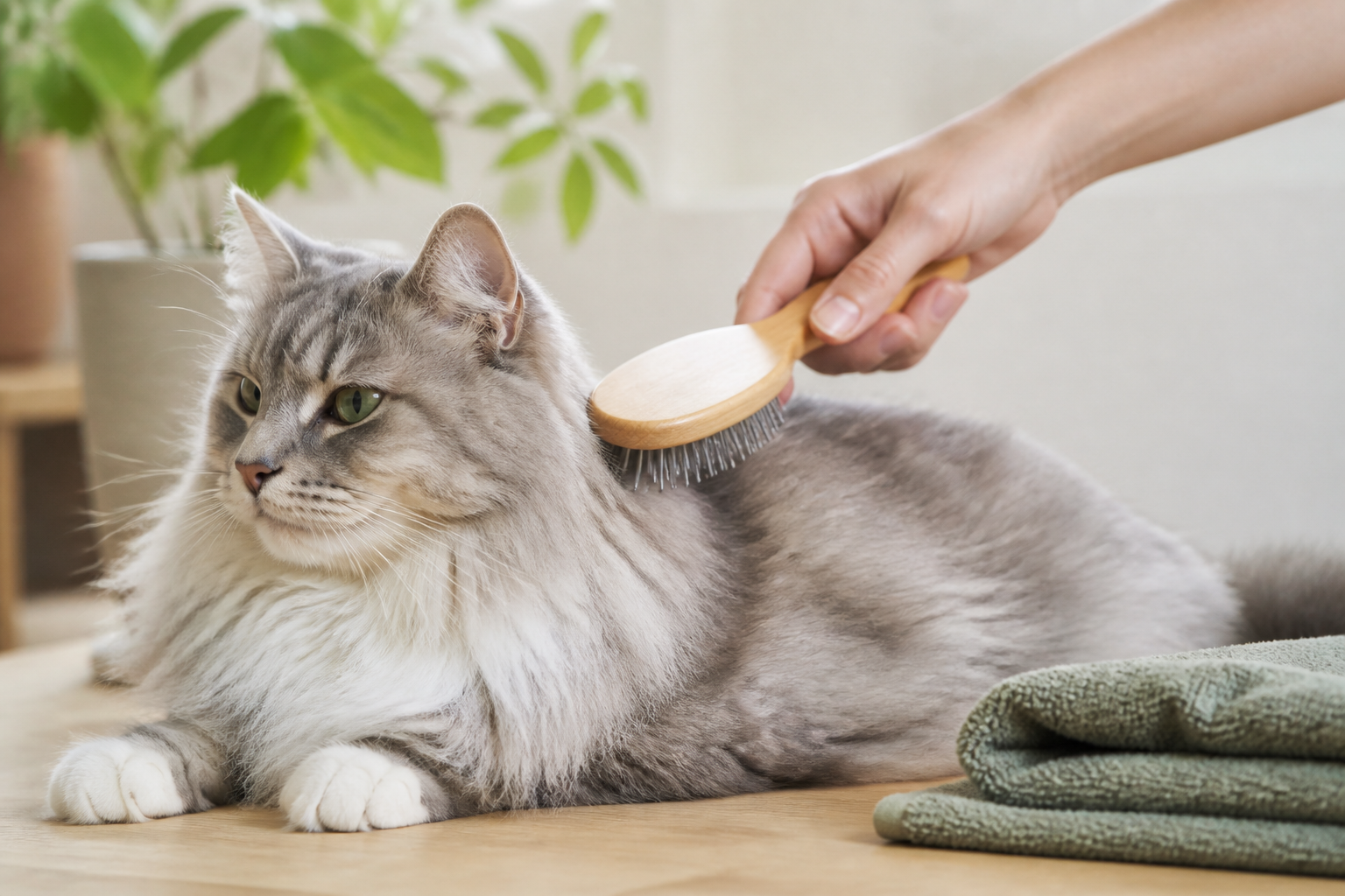 ブラッシングされる猫